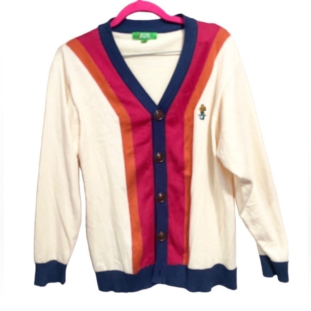 Melting Sadness‎ Rainbow Straps Preppy Ivy League Cardigan Sweater Size M